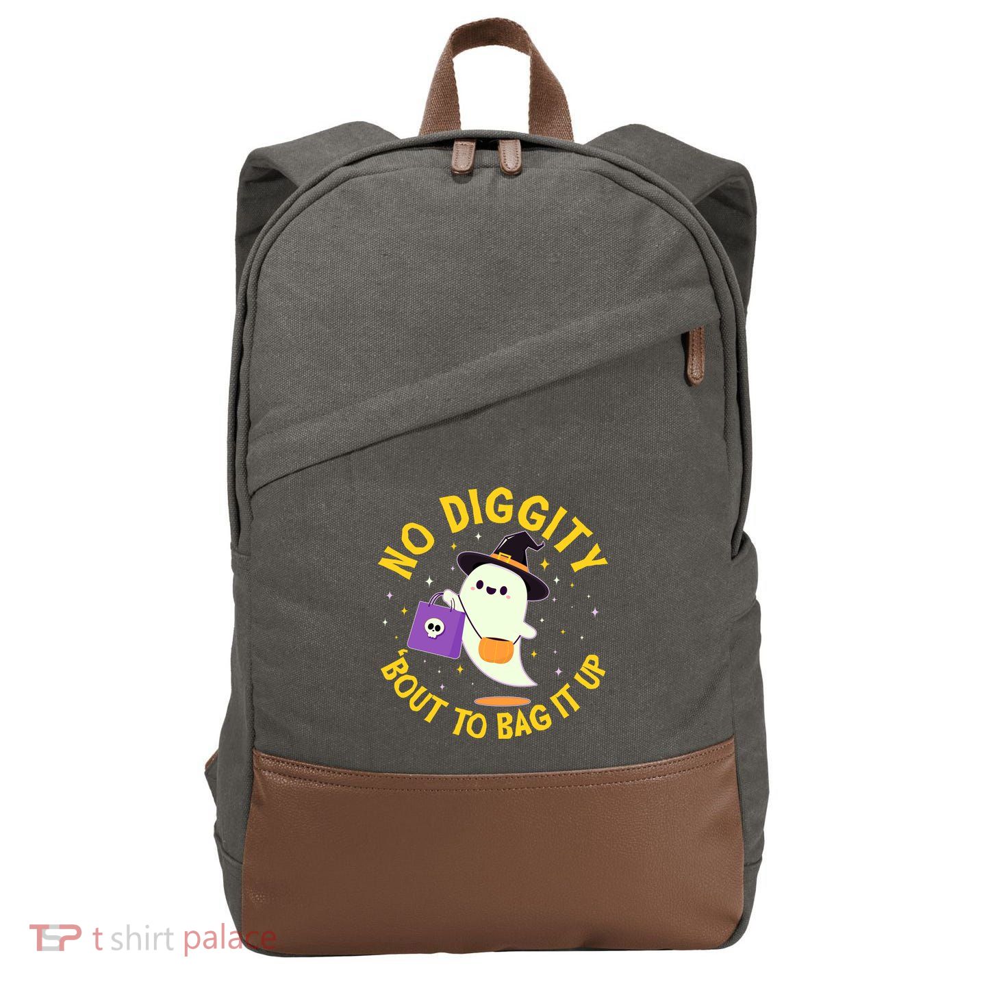 Halloween Ghost No Diggity Bout To Bag It Up Cotton Canvas Backpack
