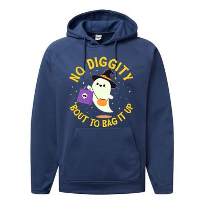 Halloween Ghost No Diggity Bout To Bag It Up Performance Fleece Hoodie