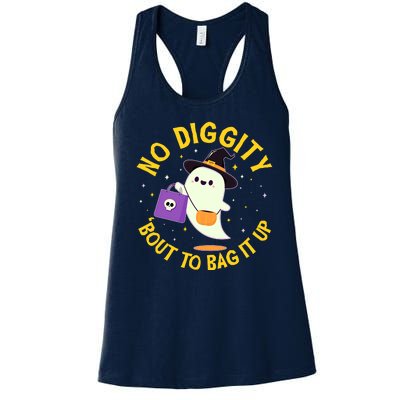 Halloween Ghost No Diggity Bout To Bag It Up Women's Racerback Tank