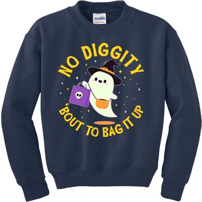 Halloween Ghost No Diggity Bout To Bag It Up Kids Sweatshirt