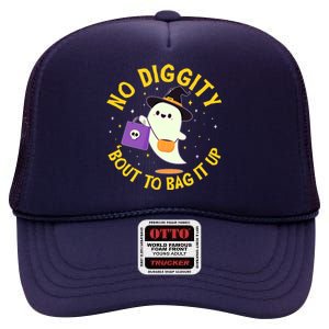 Halloween Ghost No Diggity Bout To Bag It Up High Crown Mesh Back Trucker Hat