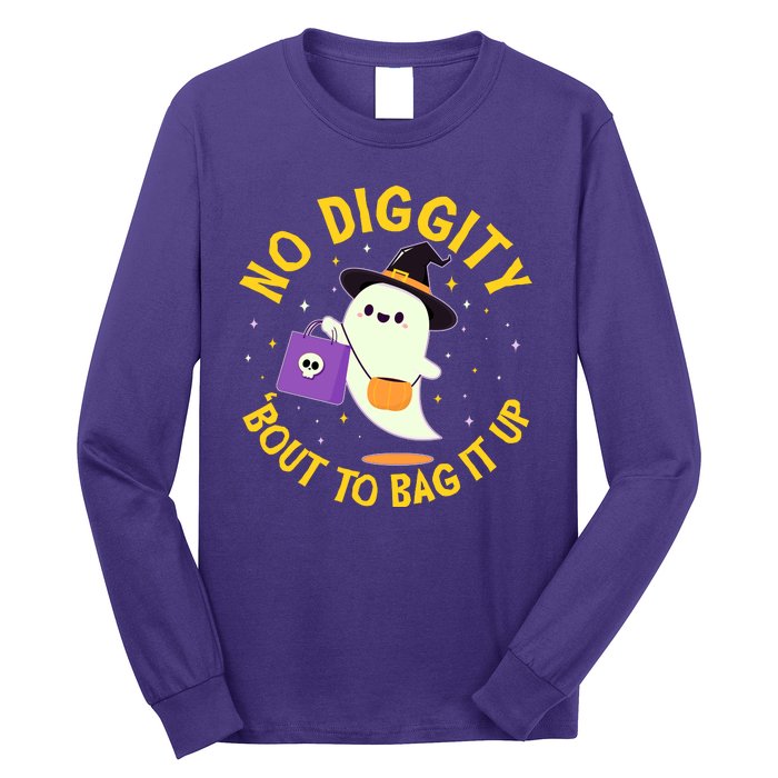 Halloween Ghost No Diggity Bout To Bag It Up Long Sleeve Shirt