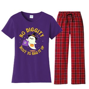 Halloween Ghost No Diggity Bout To Bag It Up Women's Flannel Pajama Set