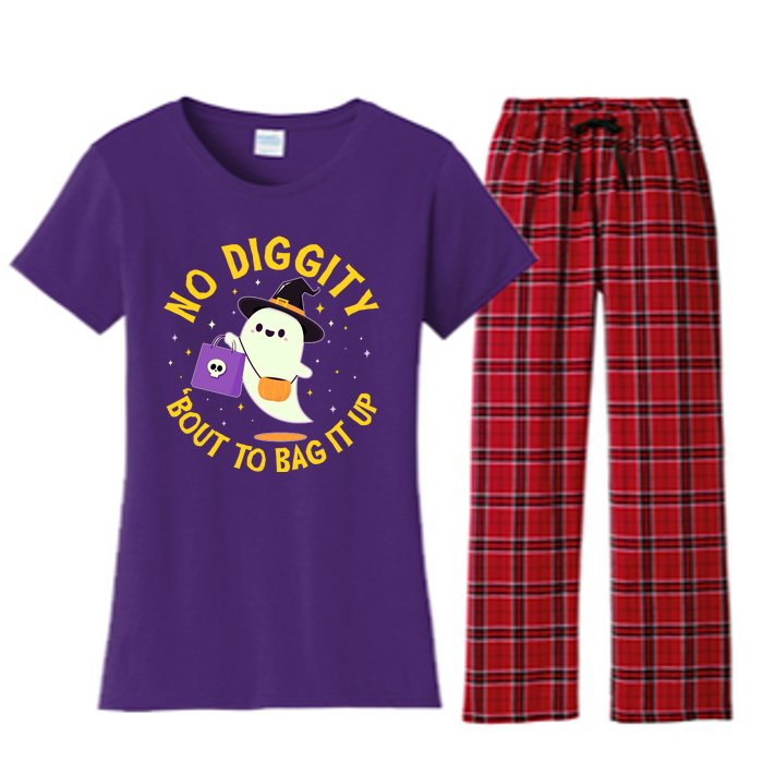 Halloween Ghost No Diggity Bout To Bag It Up Women's Flannel Pajama Set