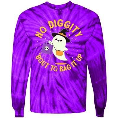 Halloween Ghost No Diggity Bout To Bag It Up Tie-Dye Long Sleeve Shirt