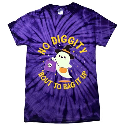 Halloween Ghost No Diggity Bout To Bag It Up Tie-Dye T-Shirt