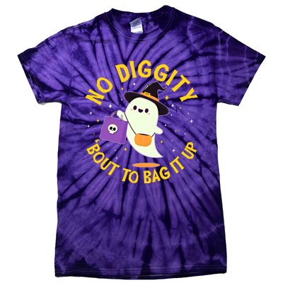 Halloween Ghost No Diggity Bout To Bag It Up Tie-Dye T-Shirt