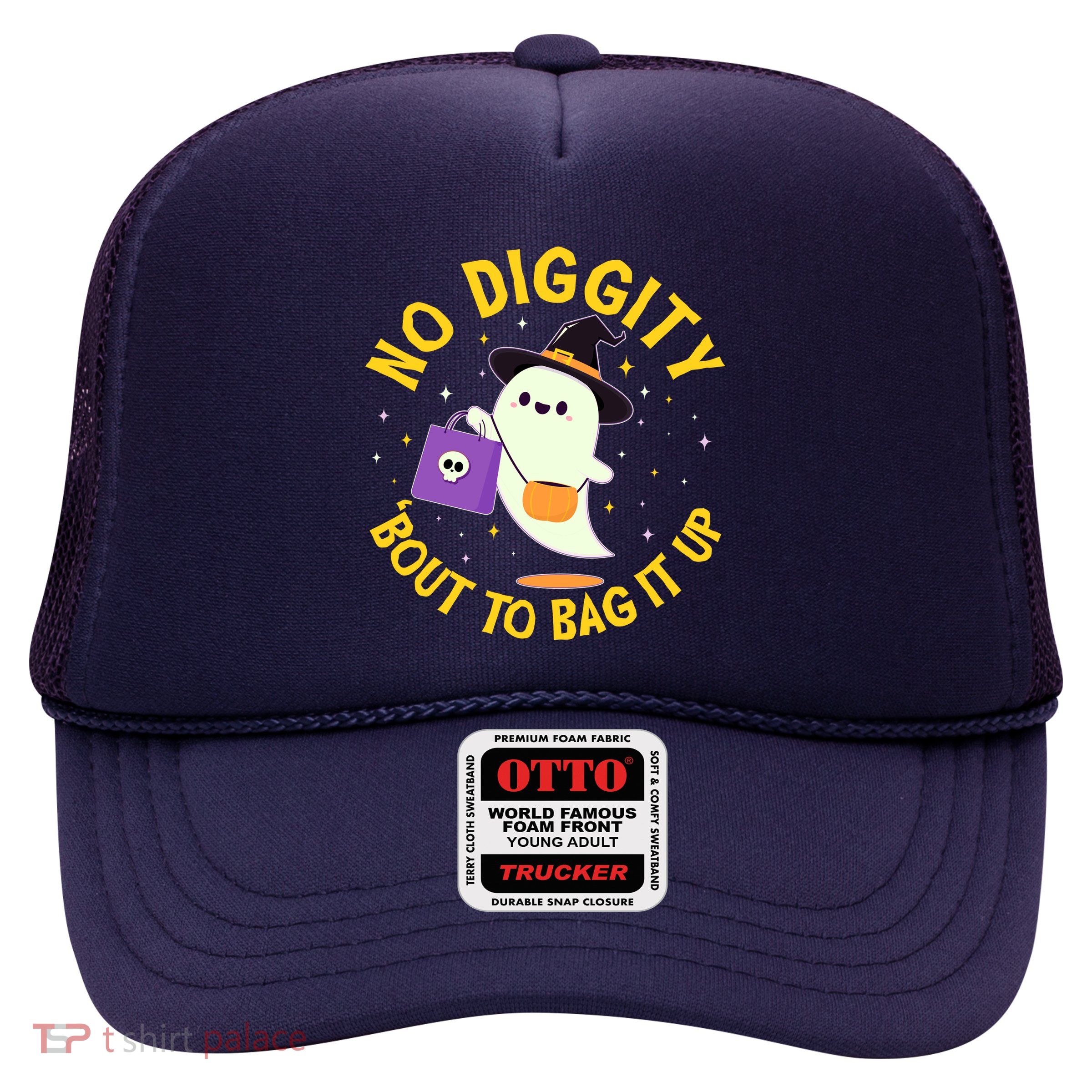 Halloween Ghost No Diggity Bout To Bag It Up Trucker Hat