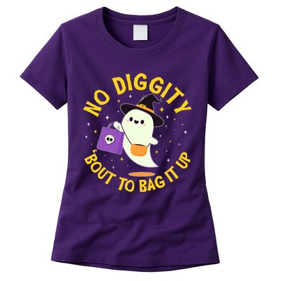 Halloween Ghost No Diggity Bout To Bag It Up Womens T-Shirt
