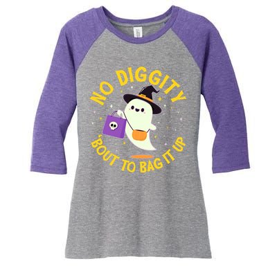 Halloween Ghost No Diggity Bout To Bag It Up Women's Tri-Blend 3/4-Sleeve Raglan Shirt