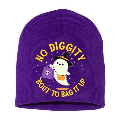Halloween Ghost No Diggity Bout To Bag It Up Short Acrylic Beanie
