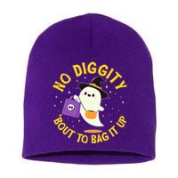 Halloween Ghost No Diggity Bout To Bag It Up Short Acrylic Beanie
