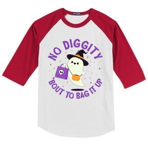 Halloween Ghost No Diggity Bout To Bag It Up Kids Colorblock Raglan Jersey