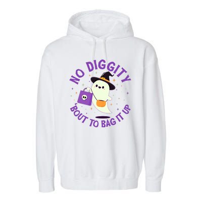 Halloween Ghost No Diggity Bout To Bag It Up Garment-Dyed Fleece Hoodie