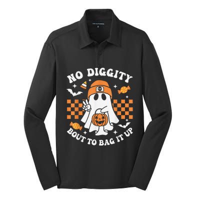 Halloween Ghost No Diggity Bout To Bag It Up Silk Touch Performance Long Sleeve Polo