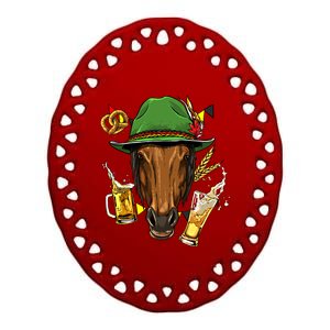 Horse Gery Oktoberfest Party Beer Fest Horse Lover Cow Gift Ceramic Oval Ornament