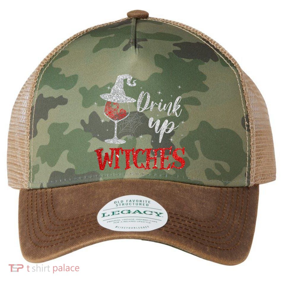Halloween Glass Of Wine Drink Up Witches Funny Drinking Wine Legacy Tie Dye Trucker Hat