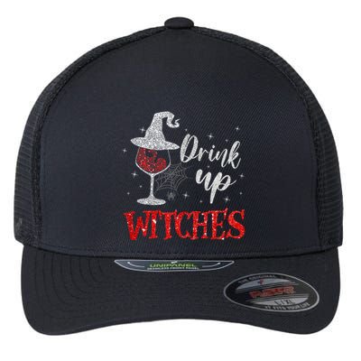 Halloween Glass Of Wine Drink Up Witches Funny Drinking Wine Flexfit Unipanel Trucker Cap
