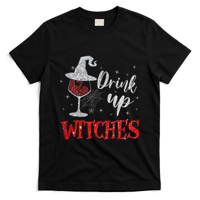 Halloween Glass Of Wine Drink Up Witches Funny Drinking Wine T-Shirt
