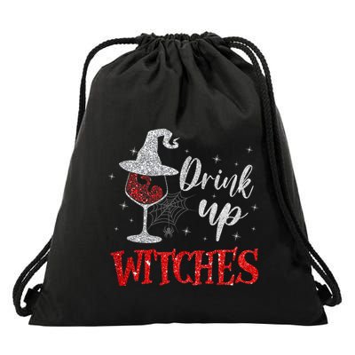 Halloween Glass Of Wine Drink Up Witches Funny Drinking Wine Drawstring Bag