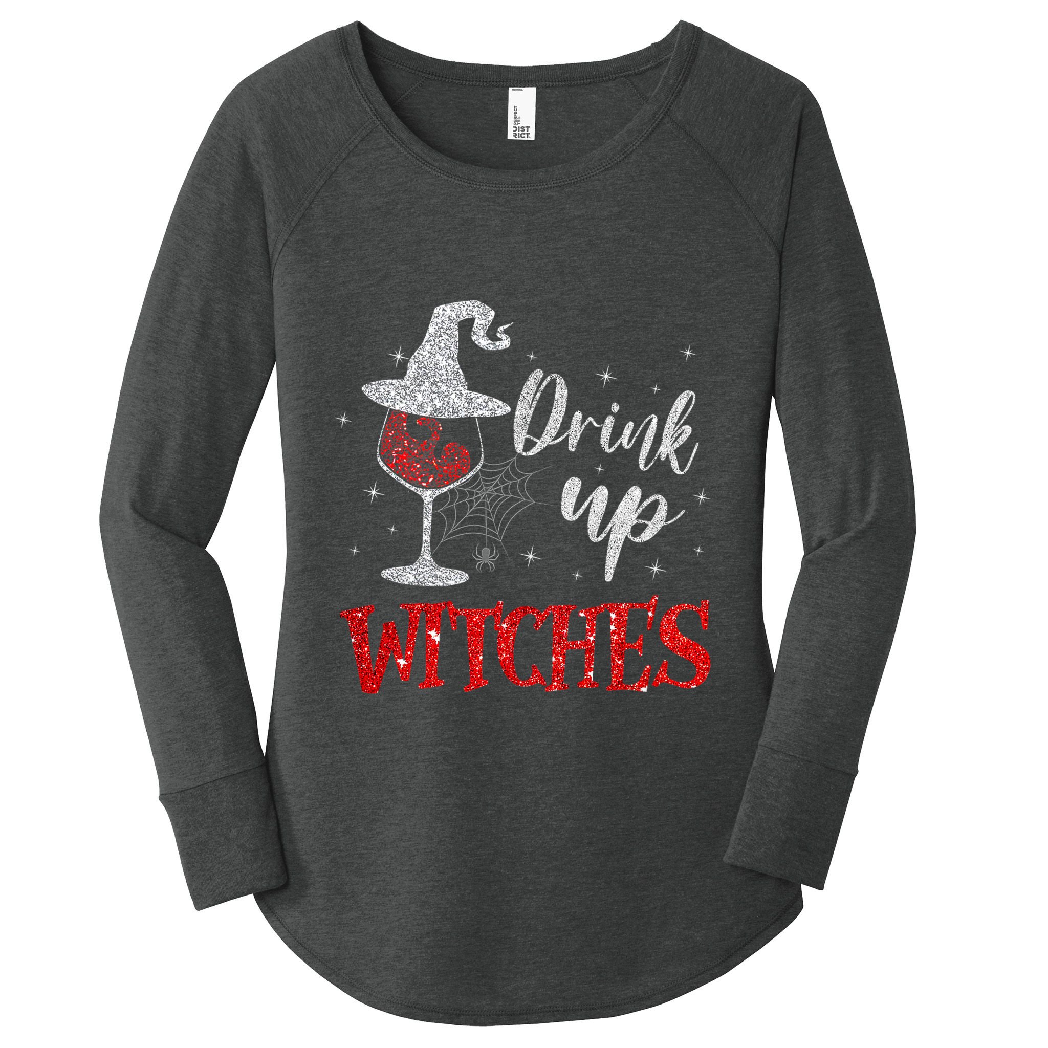 Halloween Glass Of Wine Drink Up Witches Funny Drinking Wine Women's Perfect Tri Tunic Long Sleeve Shirt