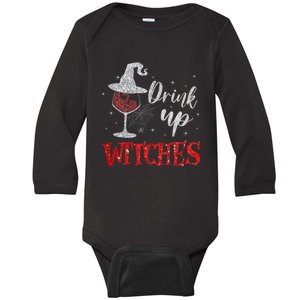 Halloween Glass Of Wine Drink Up Witches Funny Drinking Wine Baby Long Sleeve Bodysuit