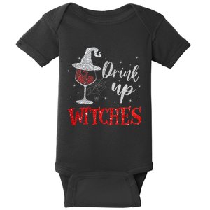 Halloween Glass Of Wine Drink Up Witches Funny Drinking Wine Baby Bodysuit