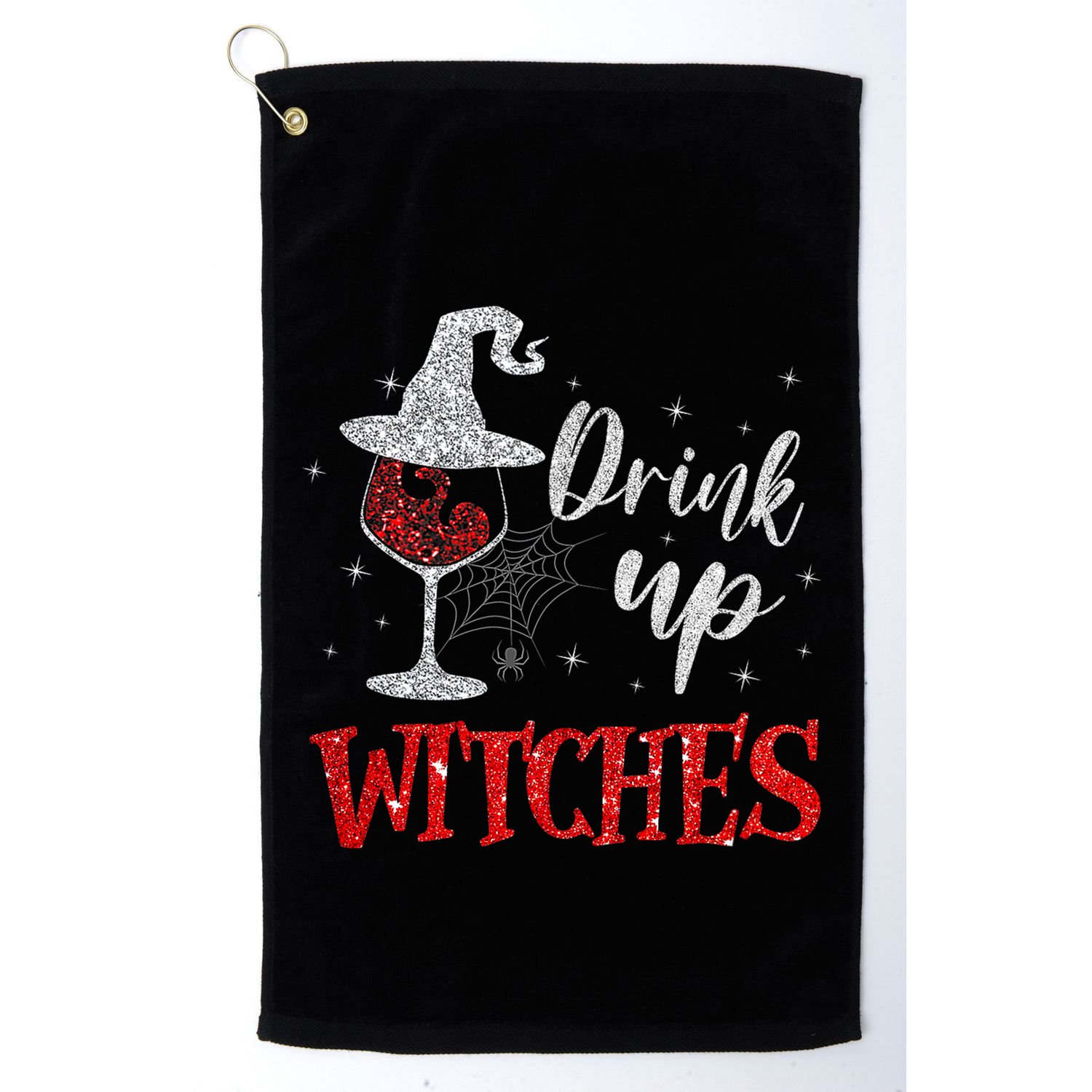 Halloween Glass Of Wine Drink Up Witches Funny Drinking Wine Golf Towel