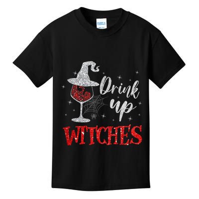 Halloween Glass Of Wine Drink Up Witches Funny Drinking Wine Kids T-Shirt