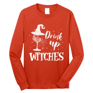 Halloween Glass Of Wine Drink Up Witches Funny Drinking Wine Long Sleeve Shirt