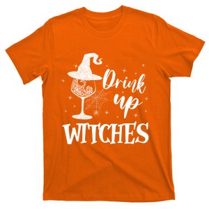 Halloween Glass Of Wine Drink Up Witches Funny Drinking Wine T-Shirt