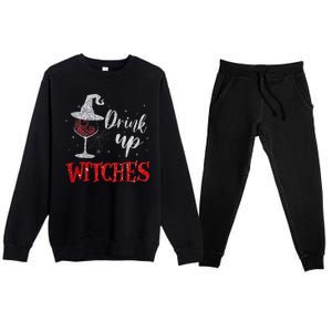 Halloween Glass Of Wine Drink Up Witches Funny Drinking Wine Premium Crewneck Sweatsuit Set