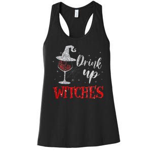 Halloween Glass Of Wine Drink Up Witches Funny Drinking Wine Women's Racerback Tank