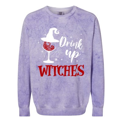 Halloween Glass Of Wine Up Witches Funny Ing Wine Gift Colorblast Crewneck Sweatshirt