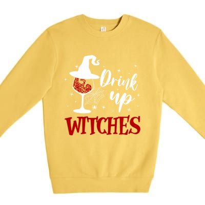 Halloween Glass Of Wine Up Witches Funny Ing Wine Gift Premium Crewneck Sweatshirt