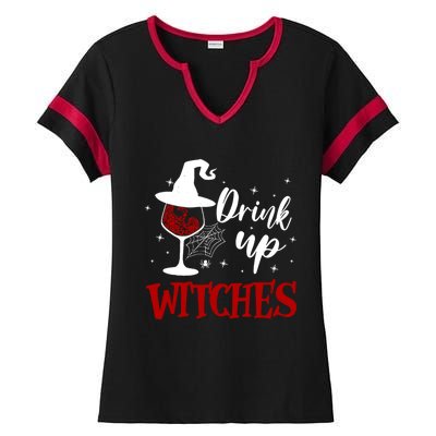 Halloween Glass Of Wine Up Witches Funny Ing Wine Gift Ladies Halftime Notch Neck Tee