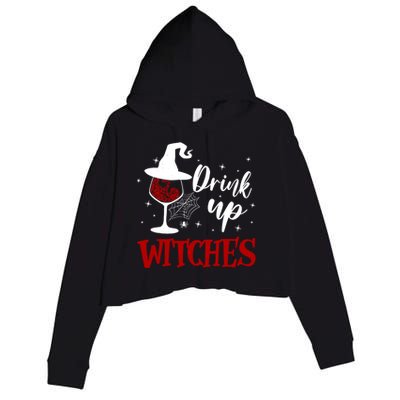 Halloween Glass Of Wine Up Witches Funny Ing Wine Gift Crop Fleece Hoodie