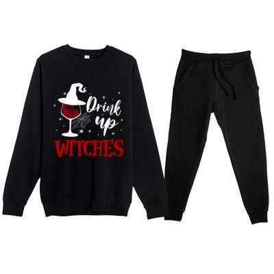 Halloween Glass Of Wine Up Witches Funny Ing Wine Gift Premium Crewneck Sweatsuit Set