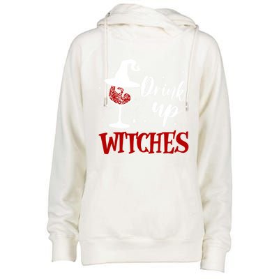 Halloween Glass Of Wine Up Witches Funny Ing Wine Gift Womens Funnel Neck Pullover Hood