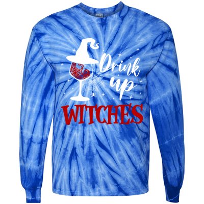 Halloween Glass Of Wine Up Witches Funny Ing Wine Gift Tie-Dye Long Sleeve Shirt