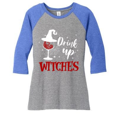 Halloween Glass Of Wine Up Witches Funny Ing Wine Gift Women's Tri-Blend 3/4-Sleeve Raglan Shirt