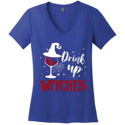 Halloween Glass Of Wine Up Witches Funny Ing Wine Gift Women's V-Neck T-Shirt