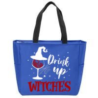 Halloween Glass Of Wine Up Witches Funny Ing Wine Gift Zip Tote Bag