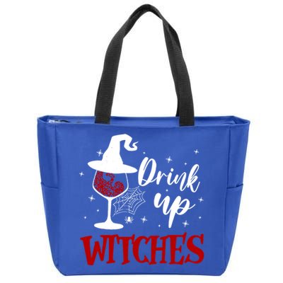 Halloween Glass Of Wine Up Witches Funny Ing Wine Gift Zip Tote Bag