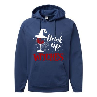 Halloween Glass Of Wine Up Witches Funny Ing Wine Gift Performance Fleece Hoodie