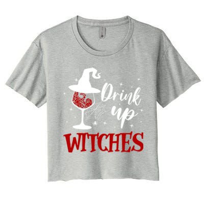 Halloween Glass Of Wine Up Witches Funny Ing Wine Gift Women's Crop Top Tee