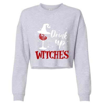 Halloween Glass Of Wine Up Witches Funny Ing Wine Gift Cropped Pullover Crew