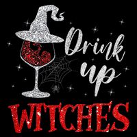 Halloween Glass Of Wine Drink Up Witches Funny Drinking Wine Drawstring Bag