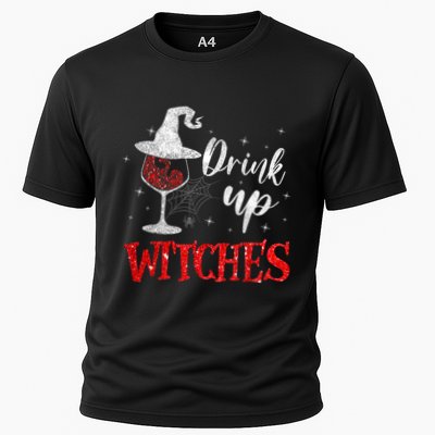 Halloween Glass Of Wine Drink Up Witches Funny Drinking Wine Performance Shirt