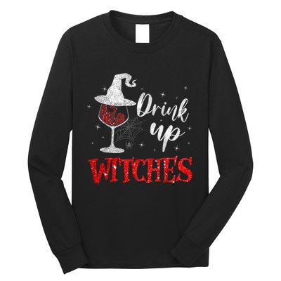 Halloween Glass Of Wine Drink Up Witches Funny Drinking Wine Long Sleeve Shirt